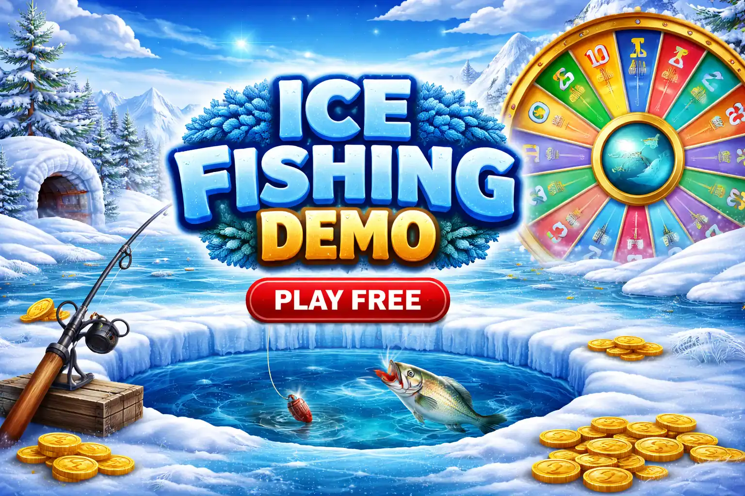 Ice fishing demo casino wheel with fish and coins